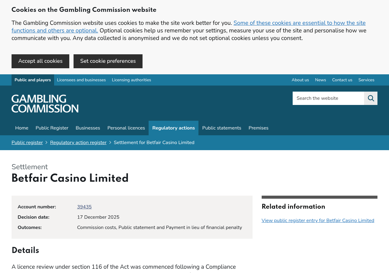 سجل Gambling Commission المرتبط بفحص Betfair