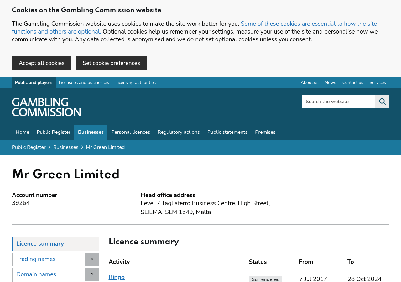 سجل Gambling Commission المرتبط بفحص Mr Green